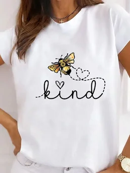 Летен Топ С ръкав, Основна Модна Тениска с изображение на Пчелите, Любовен Тренд 90-те години, Дамски Дрехи, тениски С Принтом, Къс