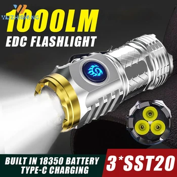 МИНИ Мощен led фенерче USB Акумулаторна лампа силна светлина с вградена батерия 18350 Преносим фенер за къмпинг и риболов