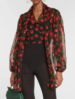 Модерен дамски однобортная риза в стил ретро с яка-нос и дълги ръкави, пролетно-есенна дамски нова свободна модерна блуза в стил Жокер