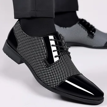 Модерен Класически Мъжки Модел Обувки За Мъже; Oxfords; Обувки От Лачена Кожа На дантела; Вечерни Черни Кожени Обувки За Сватбени партита
