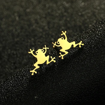 Модерни обеци от неръждаема стомана Kinitial с лазерно дърворезба, супер сладки обеци-карамфил под формата на жаби ръчна изработка, незабравим подарък под формата на жаба-амфибия