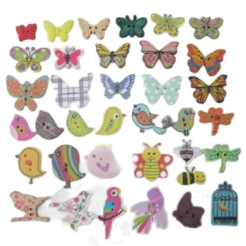 Модни дървени копчета-пеперуди WBNSVS Смесени 50шт Копчета за шиене със собствените си ръце, scrapbooking, аксесоари за бродерия