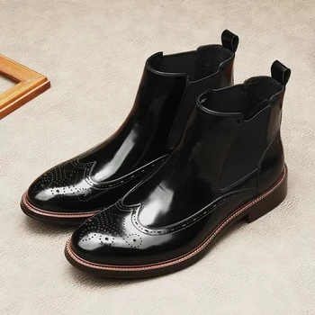 Модни обувки на Челси, мъжки зимни обувки от естествена кожа, висококачествени мъжки модел ботуши с цип, Ботильоны нов дизайн за мъже
