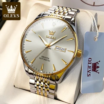Мъжки автоматичен часовник OLEVS, златна Луксозен Водоустойчив светещи календар, Елегантни часовници е от неръждаема стомана Reloj hombres