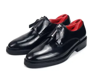 Мъжки класически обувки с високи берцем, естествена кожа ръчно изработени, черен бизнес обувки, мъжки обувки