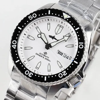 Мъжки механичен часовник HEIMDALLR, сапфир стъкло, бял циферблат, водоустойчив светещи механизъм NH36A, автоматични часовници, 200-метрова часовници за водолази