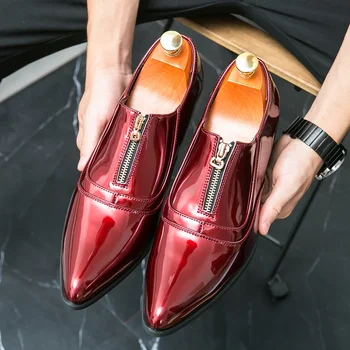 Мъжки моден банкет обувки от изкуствена кожа на висок ток, многоцветни, с остри цип и маншети, Удобен бизнес ежедневни обувки Големи размери 38-46