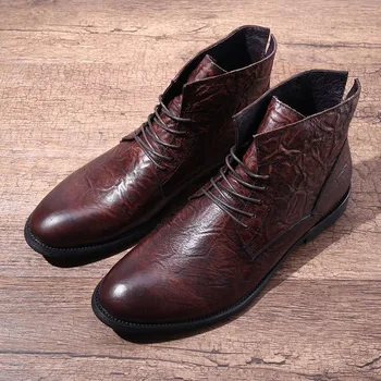 Мъжки обувки в британския ретро, с кръгло бомбе, ръчно изработени обувки дантела, модерен мъжки ежедневни обувки Martin