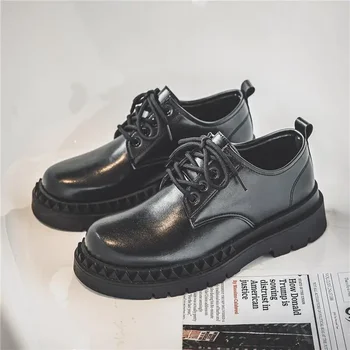 Мъжки обувки, есенни слипоны, обувки на равна подметка за спорт и отдих, бизнес мъжки кожени обувки, черна работна модни обувки