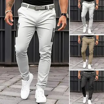 Мъжки панталони Стилни мъжки панталони-молив с закопчаване на ципа, меки дишащи дебнещ джоггеры със средна талия и закопчаване на копчета за мъже