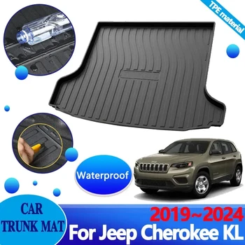 На тепиха в багажника на колата за Jeep Cherokee KL Accessories 2019 ~ 2023 Непромокаема подложка за защита на килим, осеян TPE Подложка за съхранение на багаж
