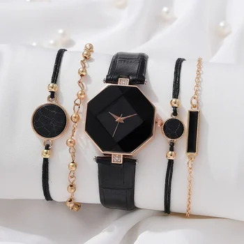 Набор от женски часа Луксозни Кожени Аналогов Дамски кварцов часовник с Моден Набор от часовници-гривни Празнични подаръци Montre Femme 5ШТ