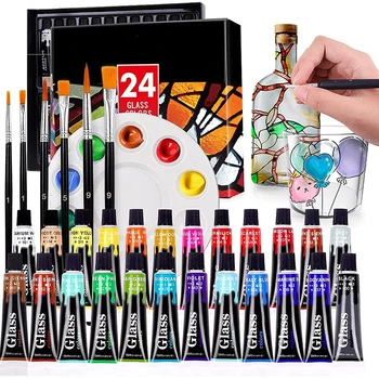Набор от цветове за морилки 12 24 цвята, 6 найлонови четки, 1 палитра комплект за рисуване водоустойчива акрилен емайл за художествени материали