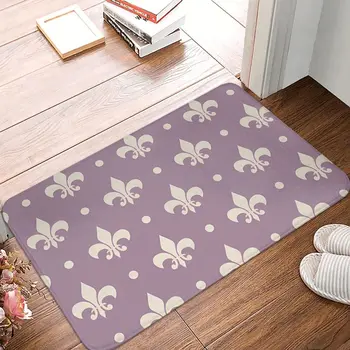 Нескользящий мат Fleur De Lys, Сребрист модел на purple фон, килим, килимче за баня, спални, Молитва, домашен декор