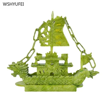 Нефритовая резбовани лодка-дракон, винен шкаф за хол в китайски стил, орнаменти от нефрит, украса за дома, Благословии и пожелания