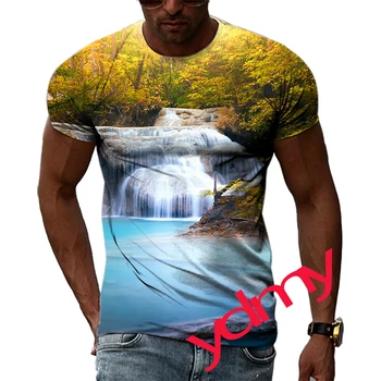 Нов Прилив на Мода Лято Водопад Изображение Ежедневни Тениски С принтом Хип-Хоп Самоличността на Кръгла Деколте Къс Ръкав Потник Мъжки t-shirt