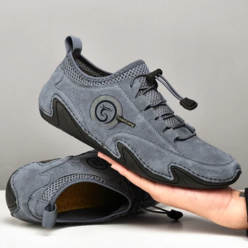 Новата пролетно Ежедневни обувки за мъже, Велурени обувки ръчна изработка, Мъжки обувки на плоска подметка с шнур, по-Големи размери 38-48