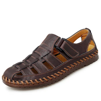 Нови летни римски мъжки сандали от естествена кожа, Бизнес ежедневни обувки, улични плажни блатистата чехли, Мъжки обувки, Големи размери 38-48