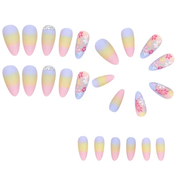Носен печат върху ноктите си с Пълно покриване на върховете на ноктите стикер във формата на рейнбоу цветочка режийни върховете на ноктите