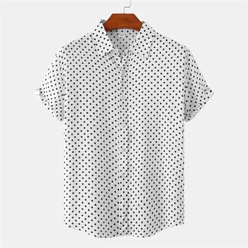 Однотонная риза на точки за мъже, лятна почивка, Ризи с 3D-принтом, върхове с ревери, Къс ръкав, Градинска дамска блуза оверсайз