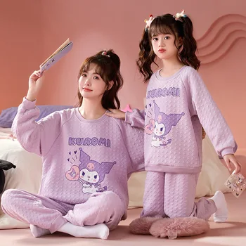 Пижами Sanrio Kuromi Дамски Въздушна Памучен Удебелена Сладко Облекло За родители и деца, Ежедневни Свободна, Които Могат да се Носят Извън Дома Дрехи