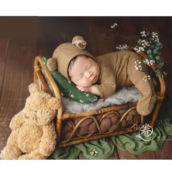 Подпори за снимане на новородено Кошница за детска фотография, Ръчно изработени, Идиличен Ретро-мебели за малко легла от ратан, на фона на реквизит за снимки
