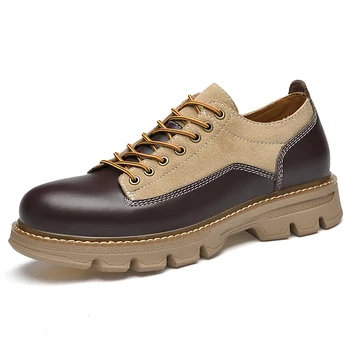Популярната мъжки ежедневни бизнес работна обувки HKAZ-S на дебела подметка от естествена кожа, голям размер, удобен класически дизайнерски обувки Four Seasons