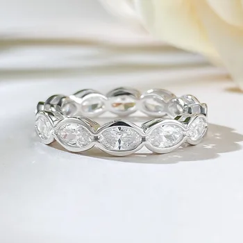 Пръстен с диамант от муассанита нарязани на Влюбените Marquise, 100% истинско сребро 925 проба, годежни пръстени за жени, бижута за годеж