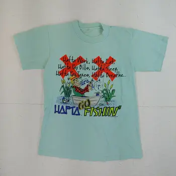 Реколта тениска hafta go fishing 1991 клоун пародия на мультяшную риба medium