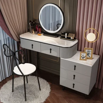 Скандинавски органайзер, тоалетка, спалня за малък апартамент, Модерен, светъл Луксозен тоалетка за грим, мебели за спалня