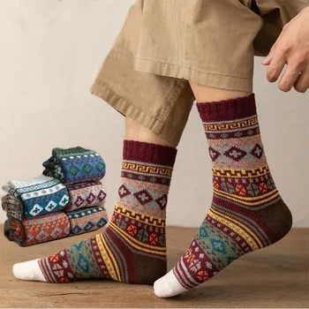 Случайни Модерен Подарък За Мъже; 5 Изолирани Чорапи; Есенни Топли Чорапи На Испанската Вълна; Зимен Стил; Топли Национални Чорапи Harajuku
