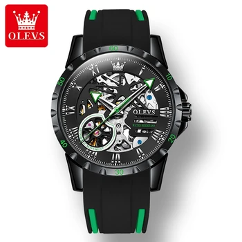 Спортни механични часовници OLEVS 9918, каишка силикон, кръгъл циферблат, светлинен