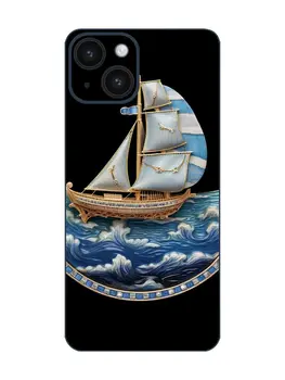 Стикер на защитен филм за iPhone 14 - задната корица, вдъхновени от романтични морски пейзажи в лунна светлина и натуралистичными океанскими вълни