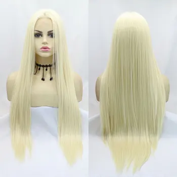 Страхотна блондинка # 613 Копринена Директни синтетични перуки на дантели 13X4 без лепило, високо качество на косата от топлоустойчива влакна, за жени