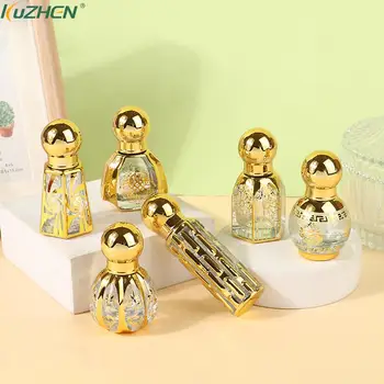 стъклен флакон, със златно покритие, 1 бр. мини парфюм с валяк, Празен, за многократна употреба Контейнер за етерични масла, Пътен парфюм