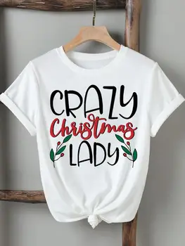 Тениска Коледен фестивал в стил скъп букви, дамски коледна дрехи с принтом, Ризи с къс ръкав, модна тениска с графичен дизайн