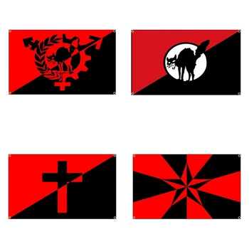 ФЛАГДОМ 90x150 см 3x5 фута Флаг Анархистской Черна Котка за декор Флаг Звезди Анархия (Anarchy Flag)