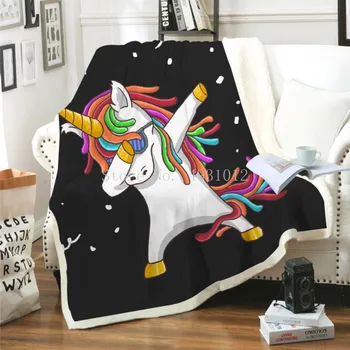 Хубаво Вълнена одеяло с 3D-принтом под формата на Еднорог, Гъст Стеганое одеяло, Модни чаршаф, Шерпа, одеало за възрастни, детско Утолщенное одеяло,