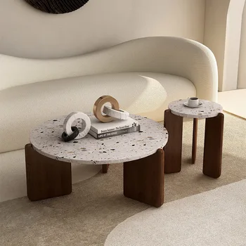 Чай маса, модерни европейски холни маси, Кръгла маса за отдих, Луксозни Маси за гнездене, Мрамор Творчески Приставной маса, Комплект дървени мебели