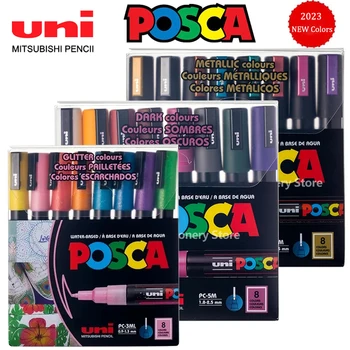 Японската Акрилна боя Uni Набор от маркери химикалки Posca PC-1M, 3M, 5M, Металлохромные боя, Художествени пособия, канцеларски материали за графити, Боя за тъкани