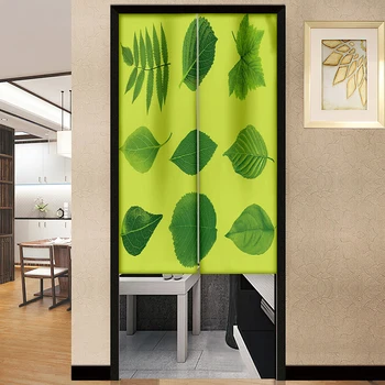 Японската врата завеса със зелени листа Трапезария Преграда за баня, Кухненски врата Декоративно уединение Кафене Ресторант Декор на спално бельо